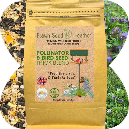 Pollinator & Bird Seed Thick Blend in brown kraft bag; Flawn Seed Kits bird food for lawns 3 lb on Tampa Home & Garden Store