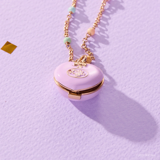 Polly Pocket House Locket Necklace by ALEX AND ANI, pink lilac locket on gold chain with beads on Tampa Home & Garden Store