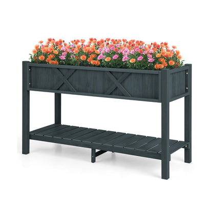 Poly Wood Elevated Planter Box with Legs Storage Shelf Drainage Holes-Blue