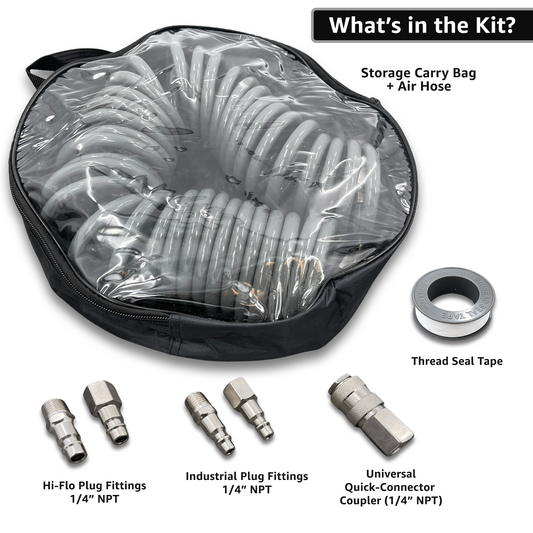 Polyurethane Coiled Air Hose Kit - 1/4" x 30 ft | with Air Compressor Fittings - Tampa Home & Garden Store