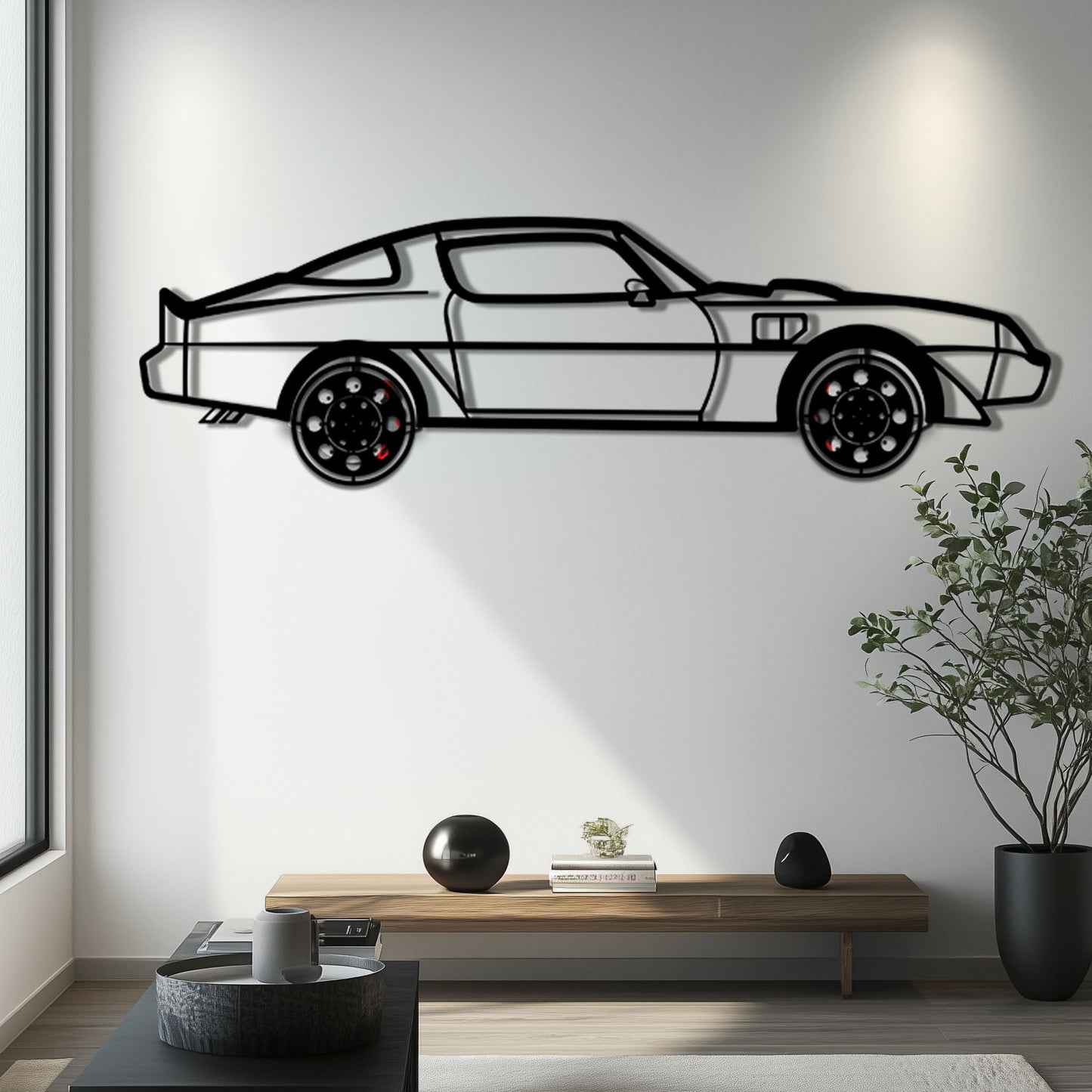 Pontiac Trans Am Metal Car Wall Art with Rotating Wheels - Classic American Muscle Silhouette - Interactive Firebird Wall Decor - KAFMEKA154 - Tampa Home & Garden Store
