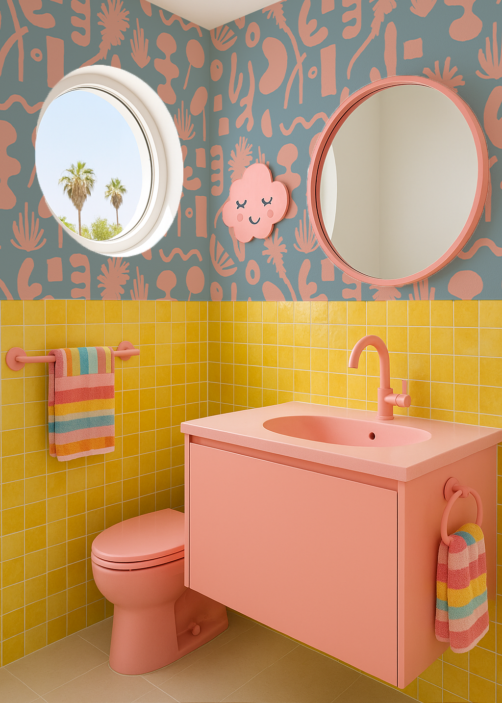 Pool Side Wallpaper, blue and pink - Tampa Home & Garden Store