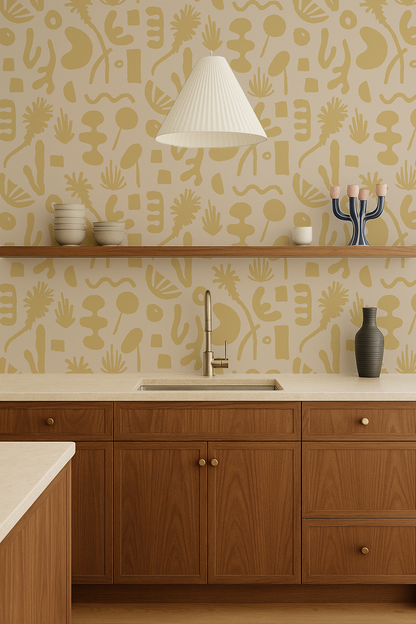 Pool Side Wallpaper, tan and lemon - Tampa Home & Garden Store
