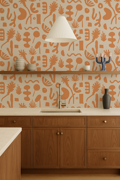 Pool Side Wallpaper, tan and orange - Tampa Home & Garden Store