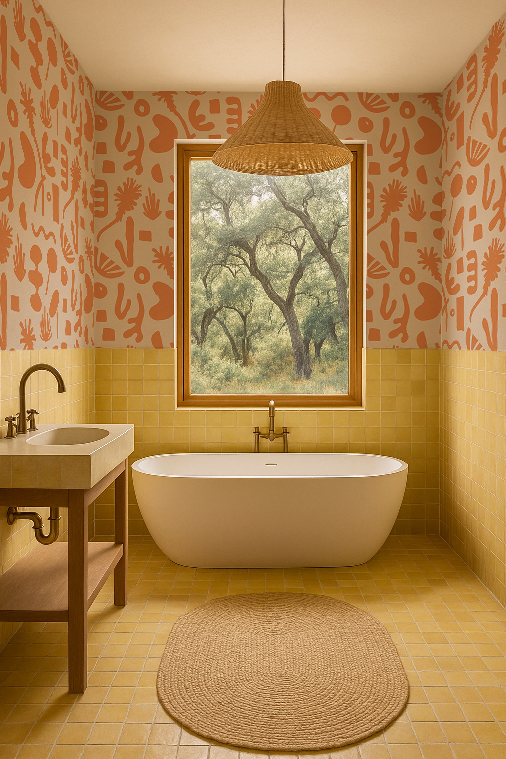 Pool Side Wallpaper, tan and orange - Tampa Home & Garden Store