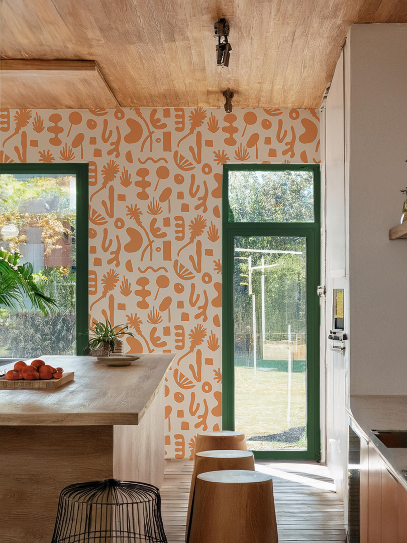 Pool Side Wallpaper, tan and orange - Tampa Home & Garden Store