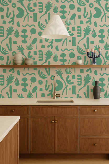 Pool Side Wallpaper, tan and teal - Tampa Home & Garden Store