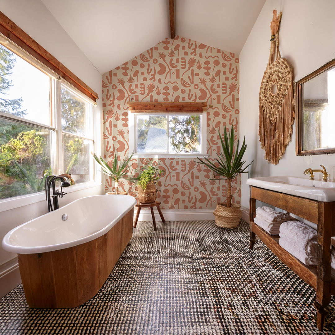 Pool Side Wallpaper, tan and terra cotta - Tampa Home & Garden Store