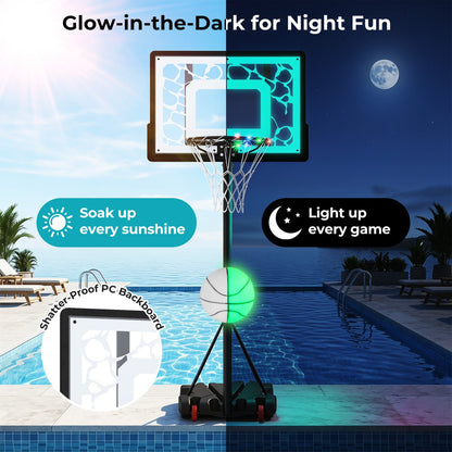 Adjustable Pool Basketball Hoop with LED Lights by DirectDeals, night glow, wheeled base on Tampa Home & Garden Store