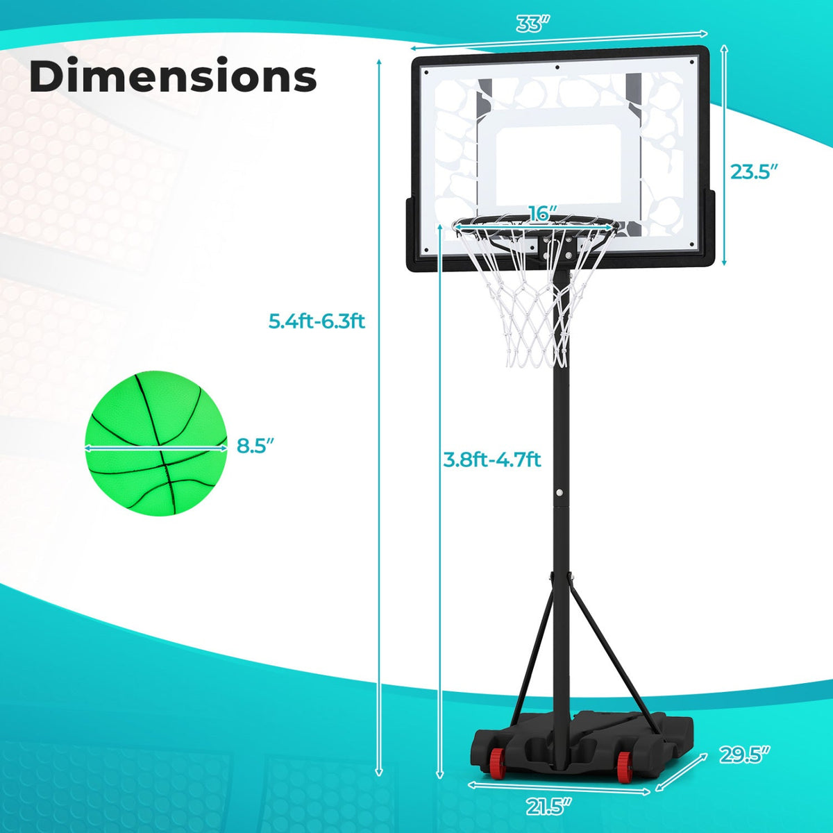 Adjustable pool basketball hoop with LED lights by DirectDeals, wheeled base, 5.4–6.3 ft on Tampa Home & Garden Store