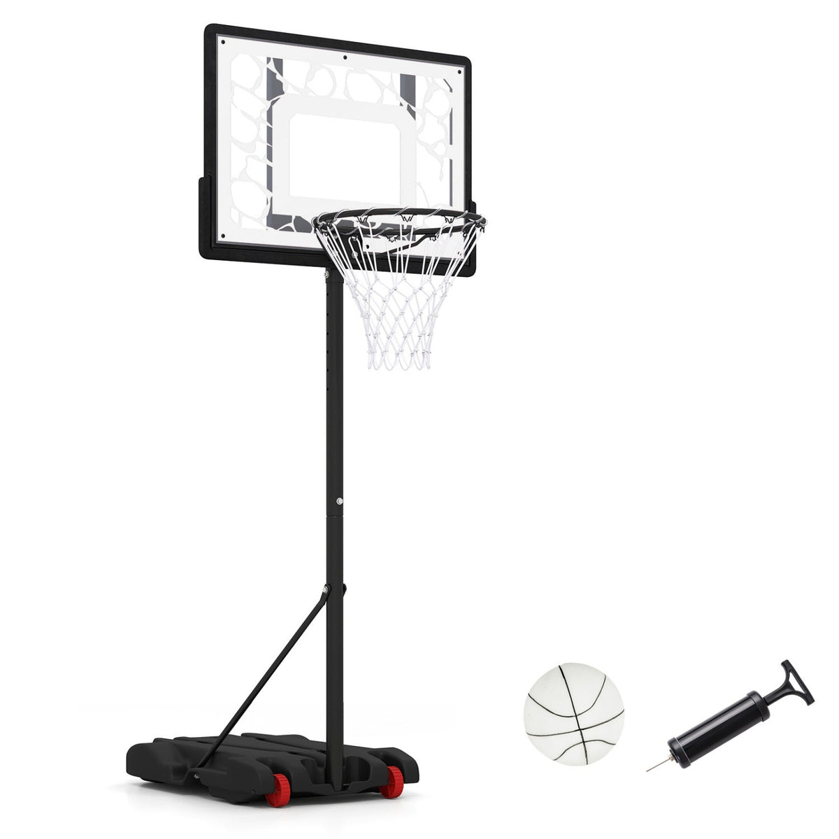 Adjustable pool basketball hoop DirectDeals, black pole and wheeled base; includes pump on Tampa Home & Garden Store