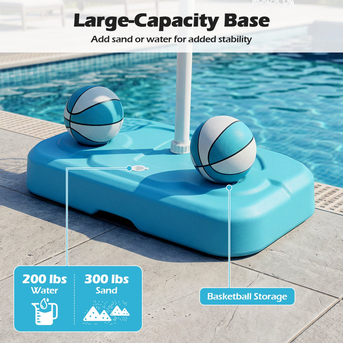 Pool basketball hoop set with 2 balls and pump on large-capacity blue base DirectDeals on Tampa Home & Garden Store