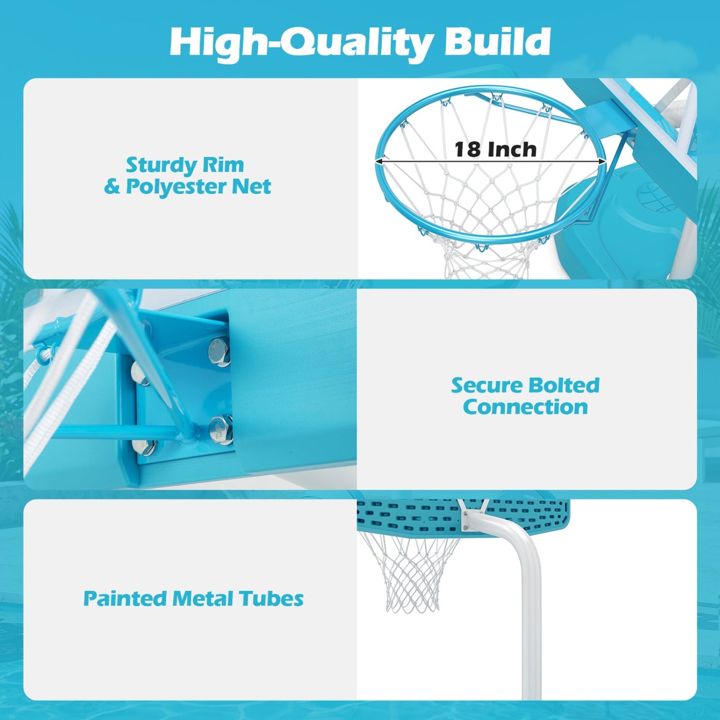 Pool Basketball Hoop DirectDeals with 18-inch blue rim, polyester net, painted metal tubes on Tampa Home & Garden Store
