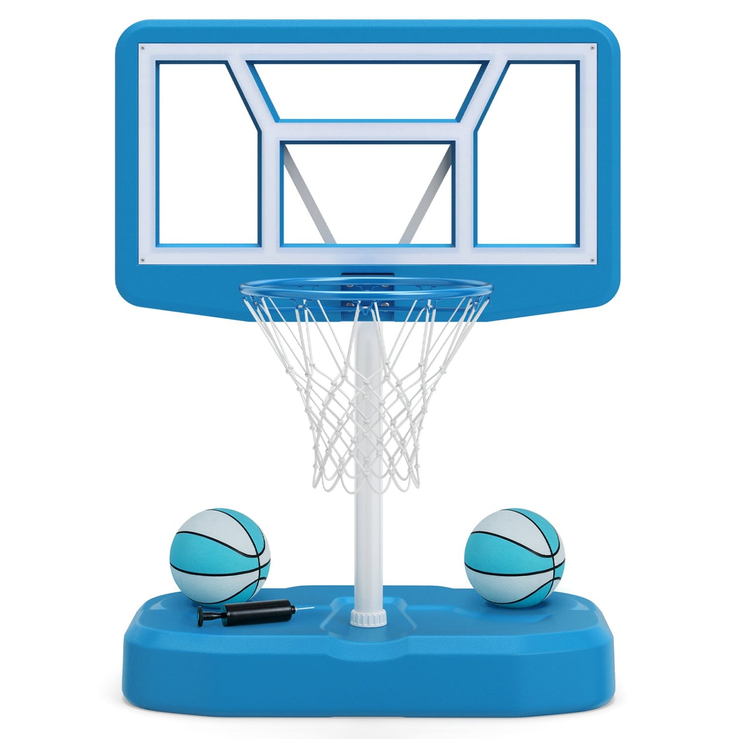 Pool basketball hoop blue backboard, includes 2 light-blue balls and pump DirectDeals on Tampa Home & Garden Store