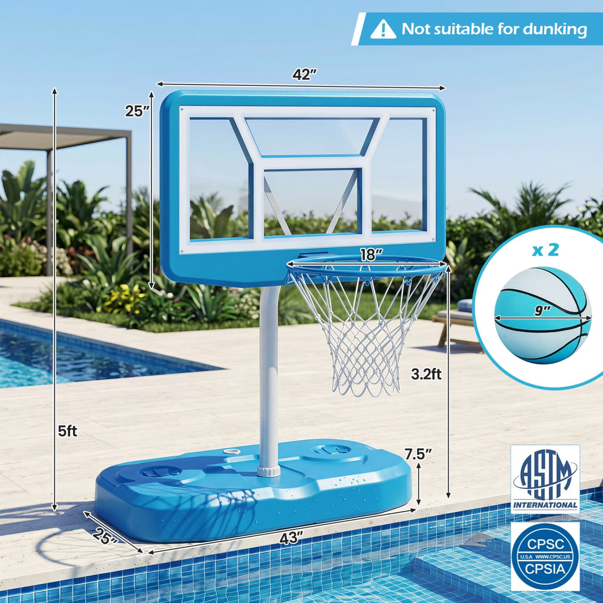 Pool Basketball Hoop Set in blue by DirectDeals with 2 balls and pump on Tampa Home & Garden Store