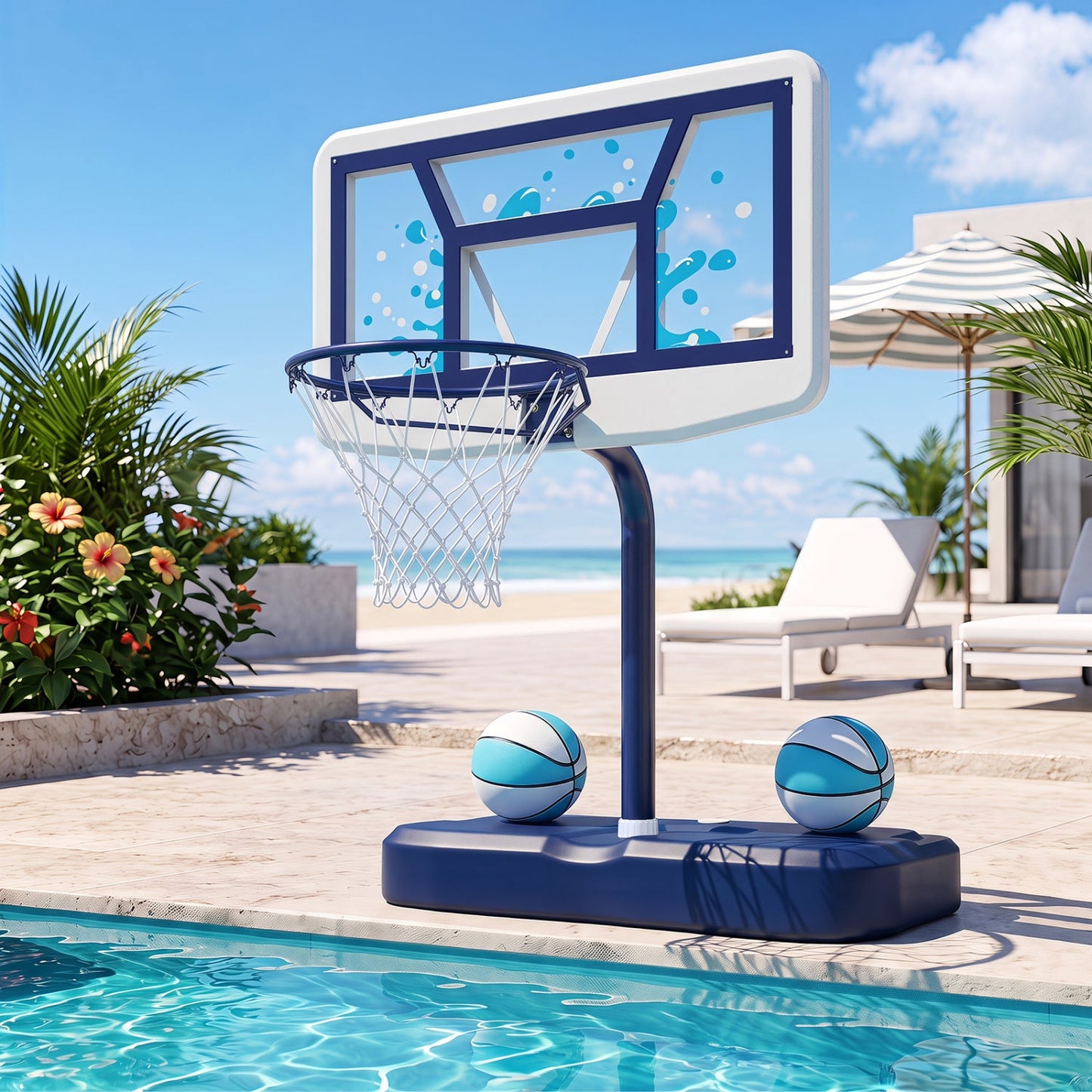 Pool Basketball Hoop Set DirectDeals blue frame white backboard 2 balls and pump on Tampa Home & Garden Store