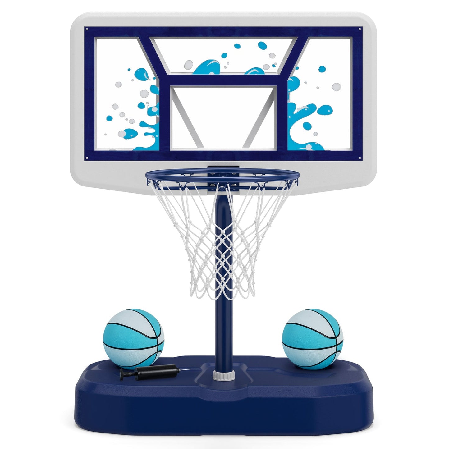 Pool basketball hoop set DirectDeals with 2 blue balls and pump, blue base and backboard on Tampa Home & Garden Store