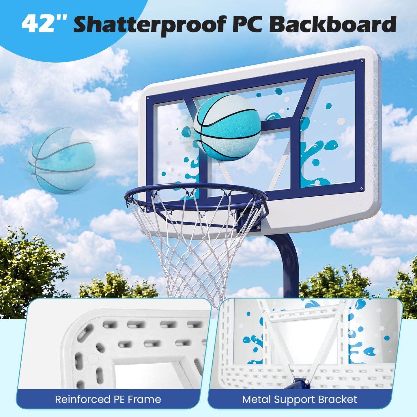 Pool Basketball Hoop Set with 42-inch shatterproof PC backboard by DirectDeals and 2 balls on Tampa Home & Garden Store