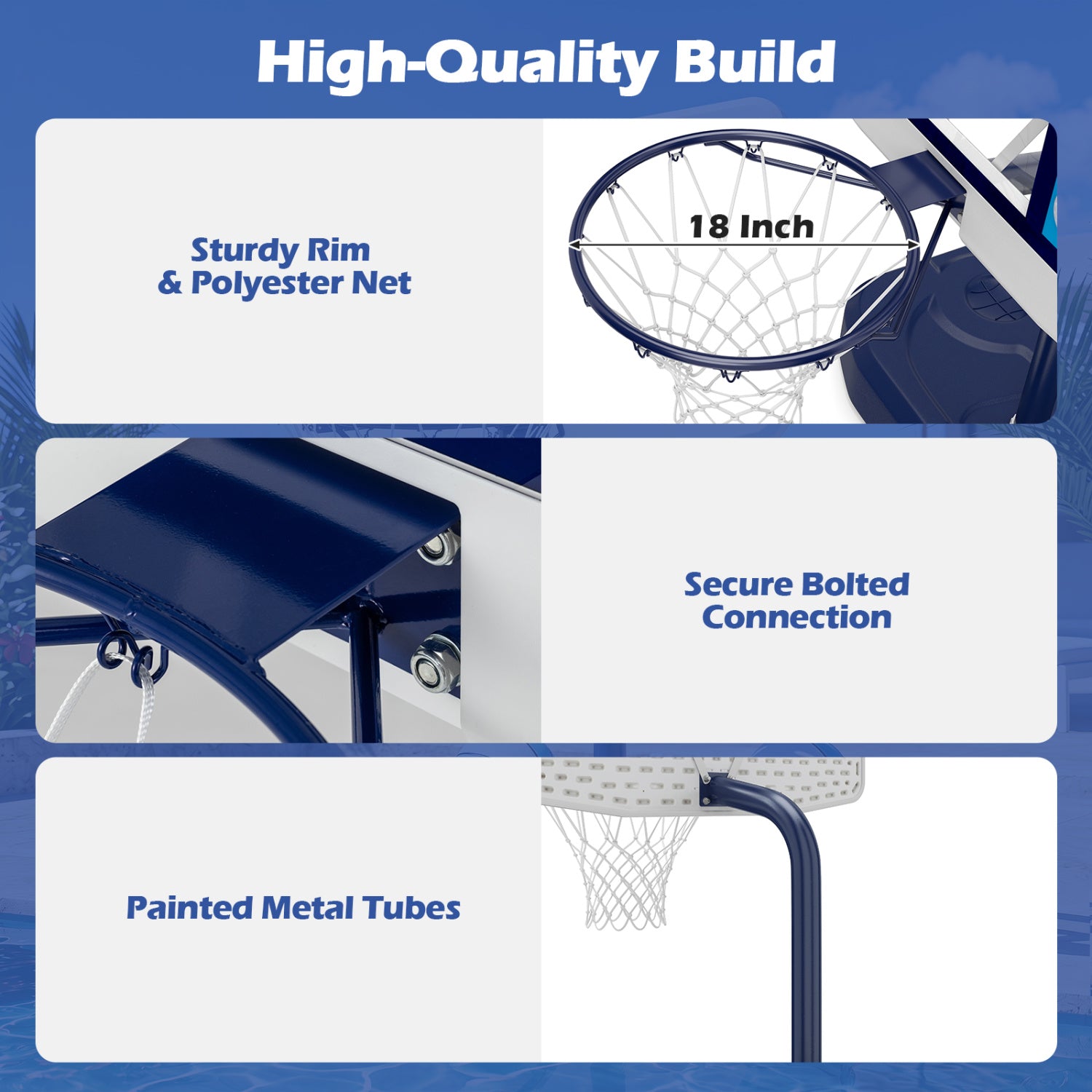 Pool basketball hoop set with painted metal tubes, 18 inch rim and polyester net DirectDeals on Tampa Home & Garden Store