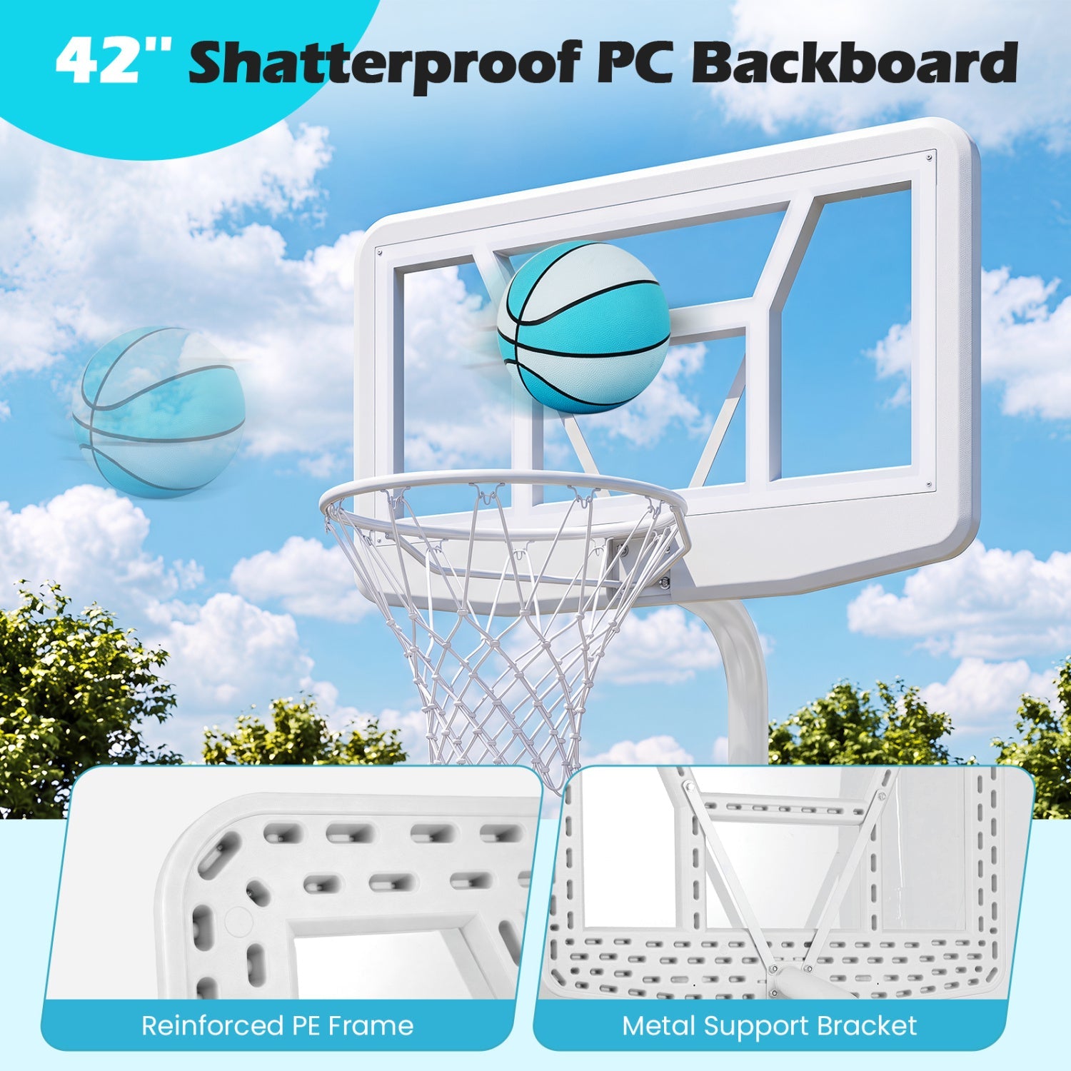 Pool basketball hoop with 42in shatterproof backboard includes 2 balls and pump DirectDeals on Tampa Home & Garden Store
