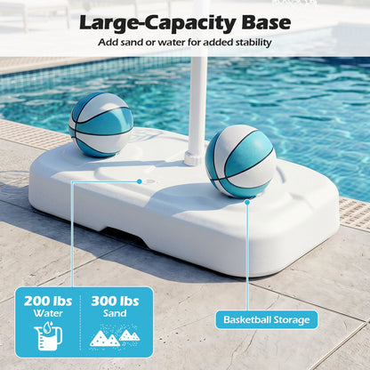 DirectDeals Pool Basketball Hoop Set with 2 blue-white balls and pump on white base on Tampa Home & Garden Store