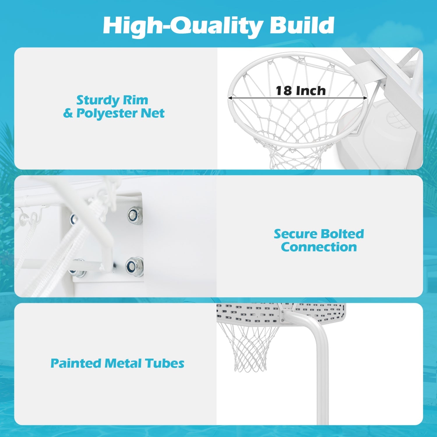 Pool Basketball Hoop Set DirectDeals, with 2 balls and pump, 18 inch hoop, sturdy white rim on Tampa Home & Garden Store