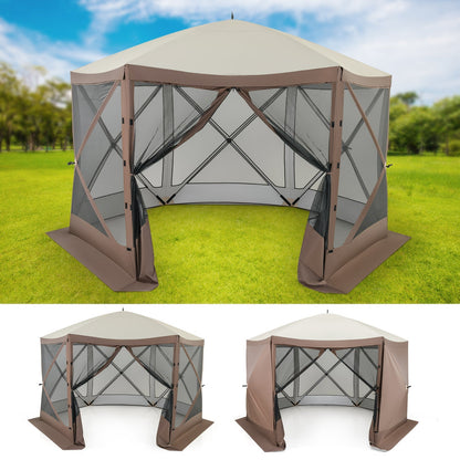 GemGear pop-up 6-sided gazebo with mesh netting walls in coffee color, instant setup on Tampa Home & Garden Store