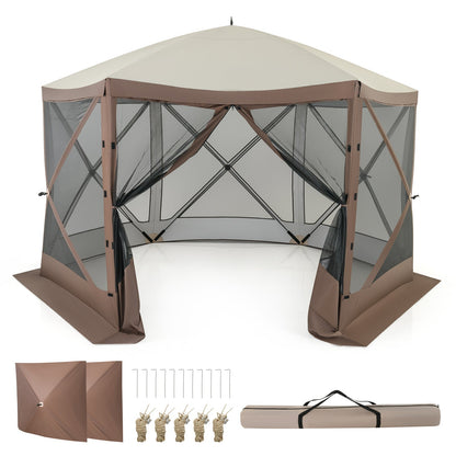 GemGear 6-sided pop-up gazebo with instant setup screen house coffee brown canopy and mesh walls on Tampa Home & Garden Store
