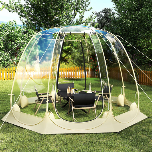 Pop Up Bubble Tent GemGear 630° Igloo, 8.5x8.5 ft beige transparent PVC for 5–6 people on Tampa Home & Garden Store