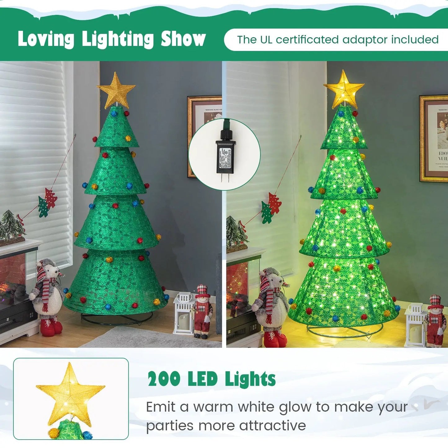 Pop-Up Christmas Tree with 200 LED Lights Indoors