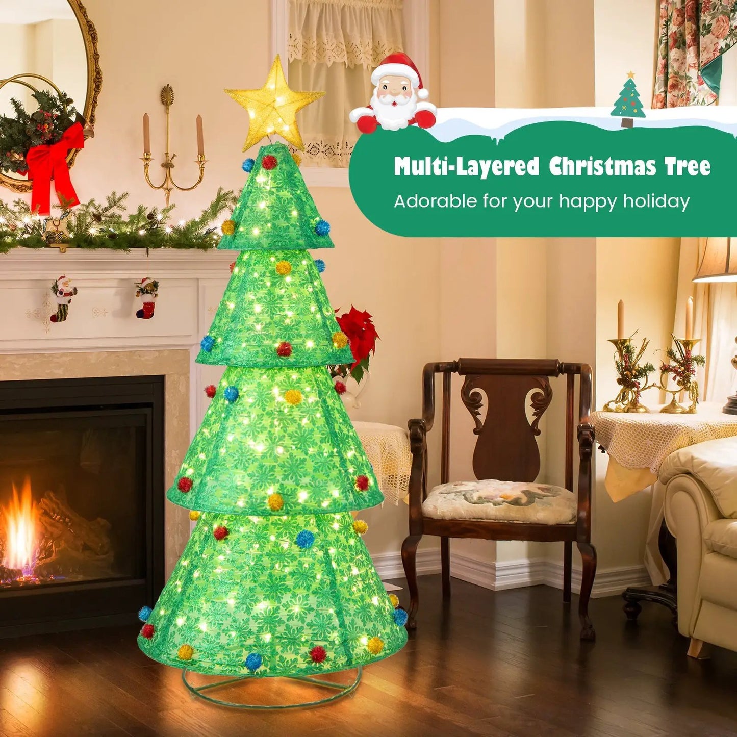 Pop-Up Christmas Tree with 200 LED Lights Indoors