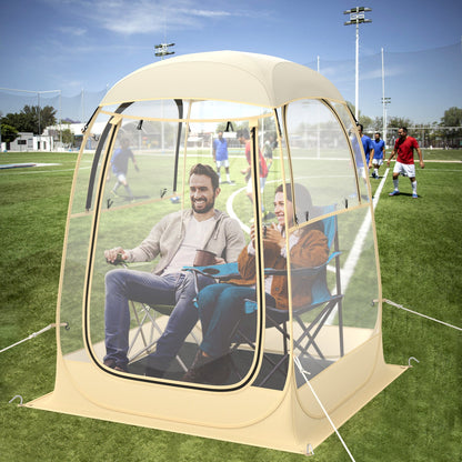 Instant pop-up sports tent tan with clear mesh panels, includes bag and floor mat on Tampa Home & Garden Store