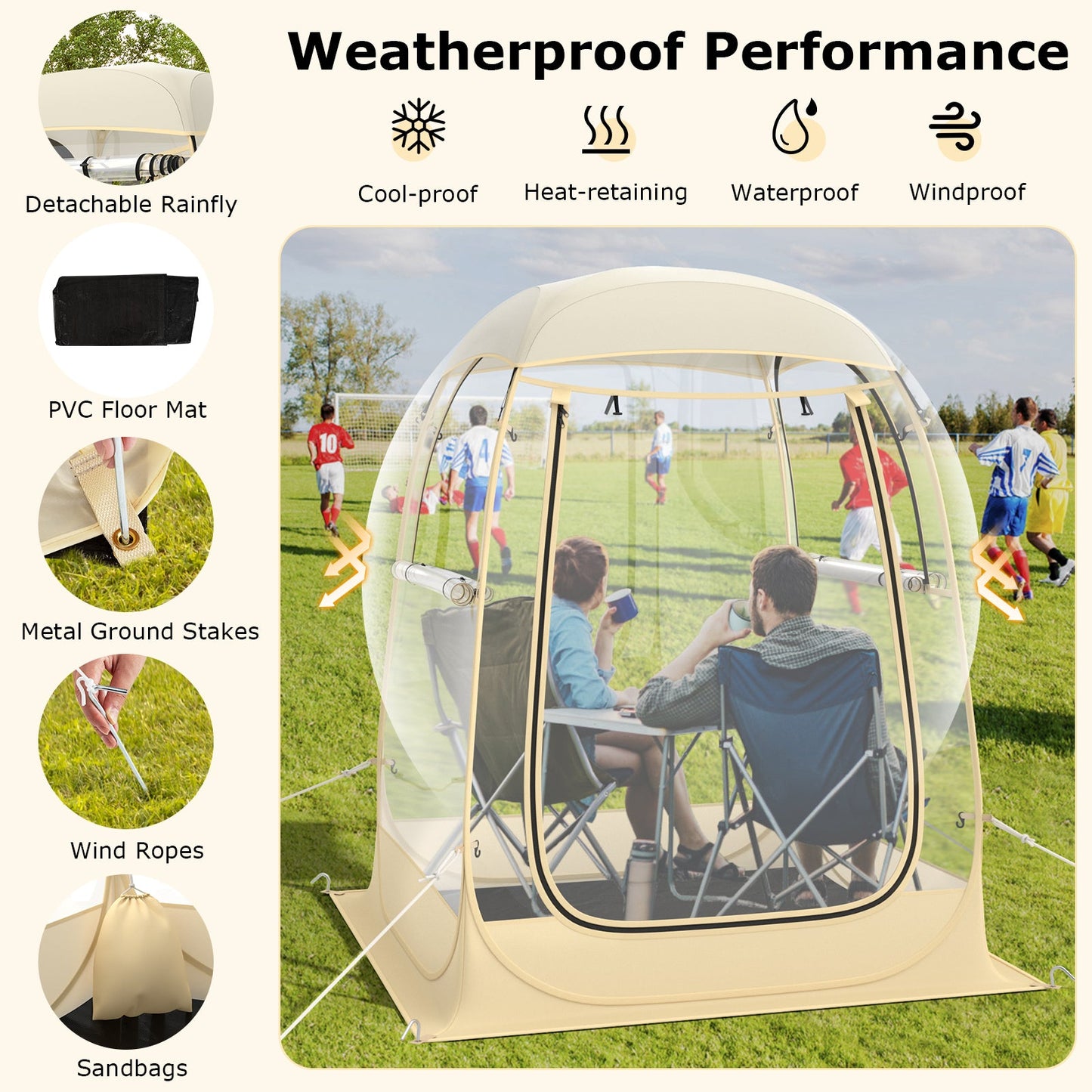 GemGear beige instant pop-up sports tent with carrying bag and floor mat for 1-2/5-6 people on Tampa Home & Garden Store