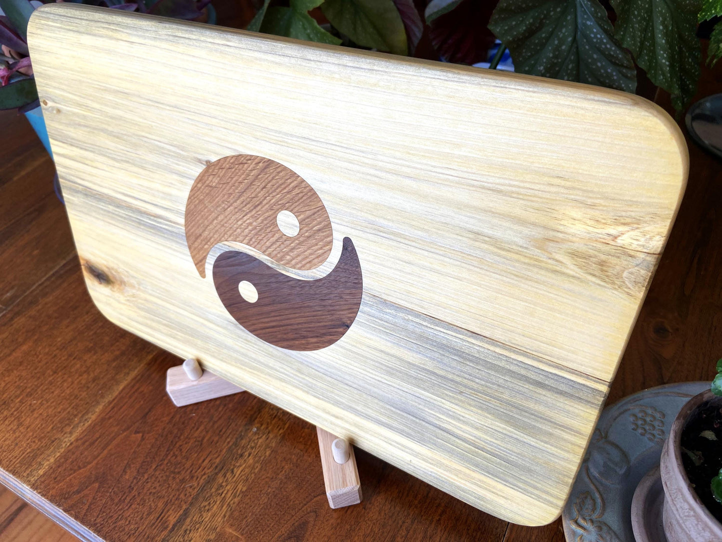 Poplar charcuterie board with Yin Yang inlay made from White Oak and Peruvian Walnut. - Tampa Home & Garden Store