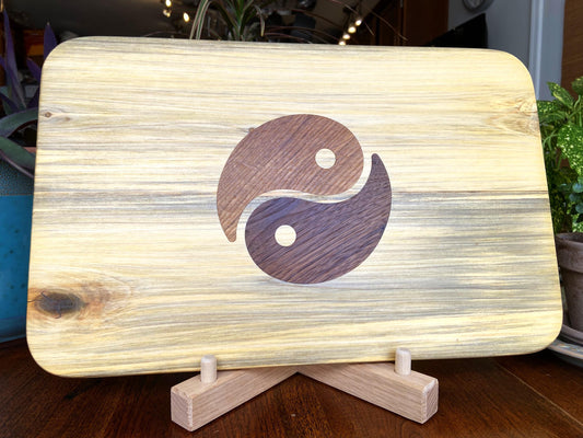 Poplar charcuterie board with Yin Yang inlay made from White Oak and Peruvian Walnut. - Tampa Home & Garden Store