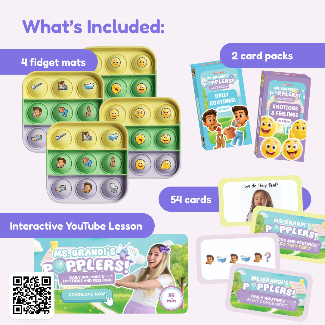 Popplers educational toy set by The Fidget Games, with 4 fidget mats and 2 card packs on Tampa Home & Garden Store