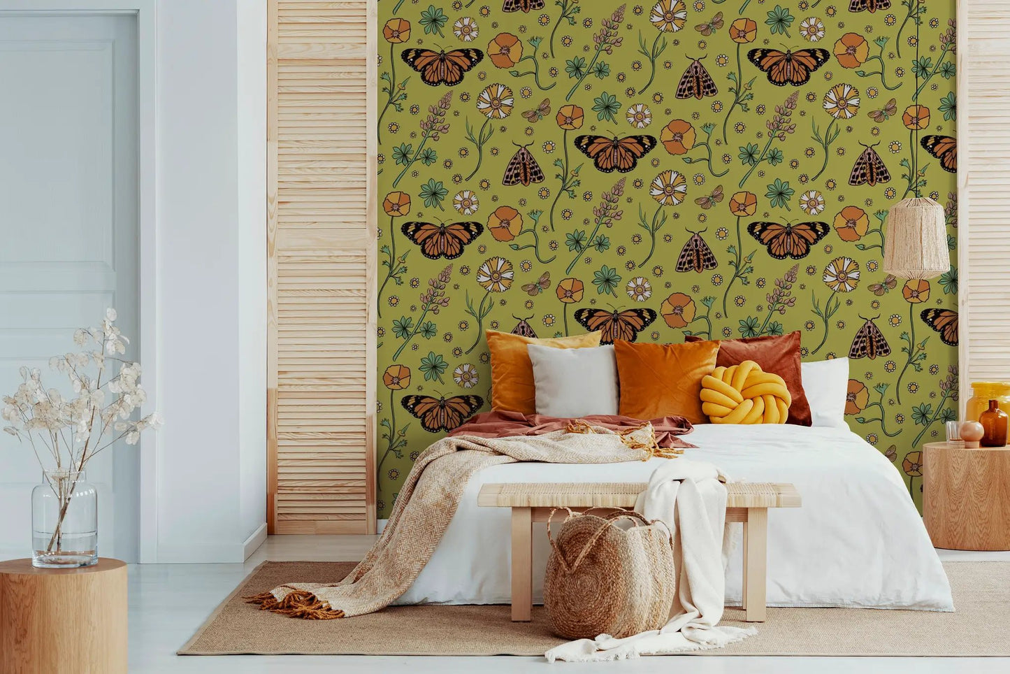 Poppy Please Wallpaper, chartreuse & black - Tampa Home & Garden Store