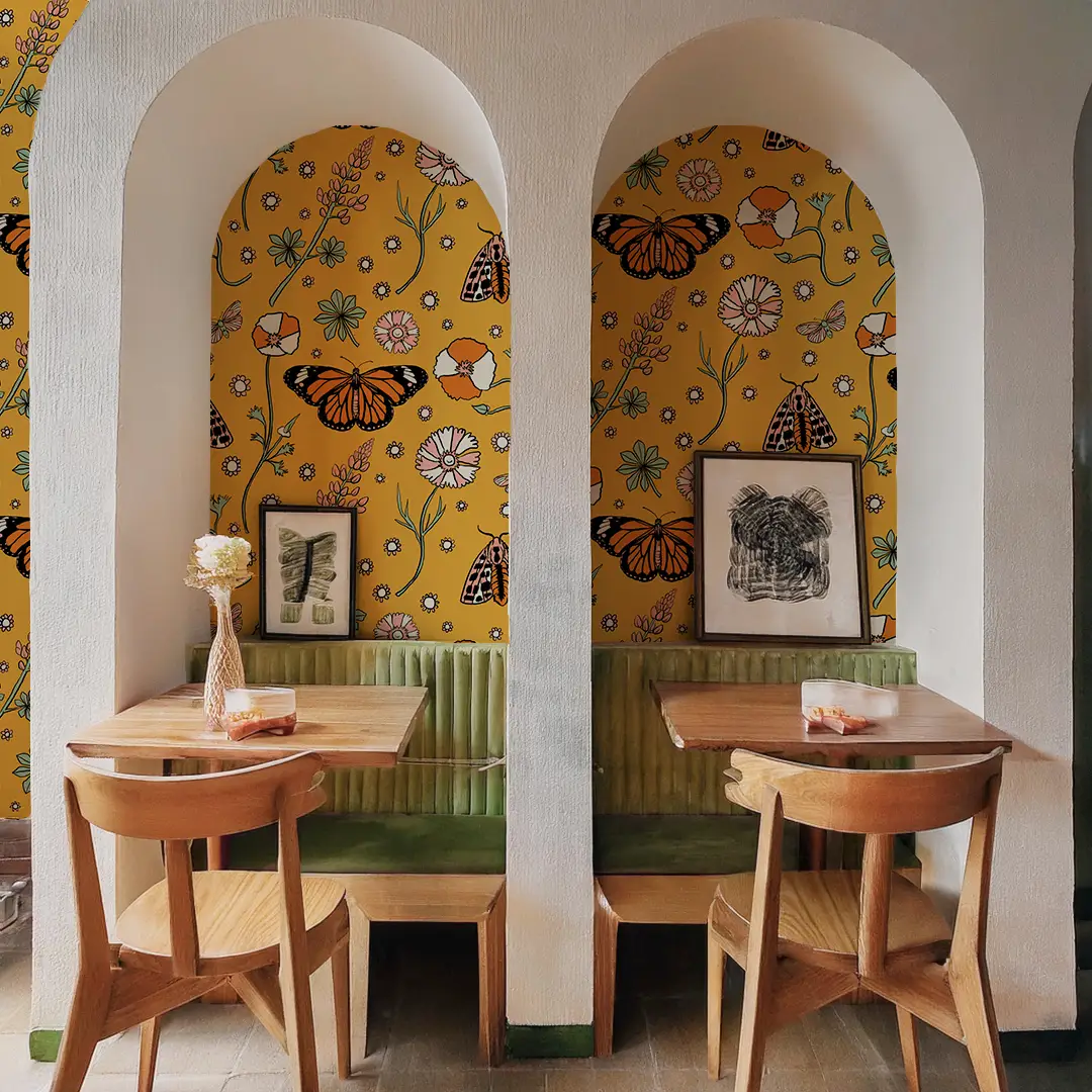 Poppy Please Wallpaper, mustard and black - Tampa Home & Garden Store