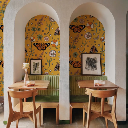 Poppy Please Wallpaper, mustard and black - Tampa Home & Garden Store