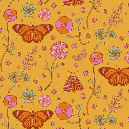 Poppy Please Wallpaper, mustard and pink - Tampa Home & Garden Store