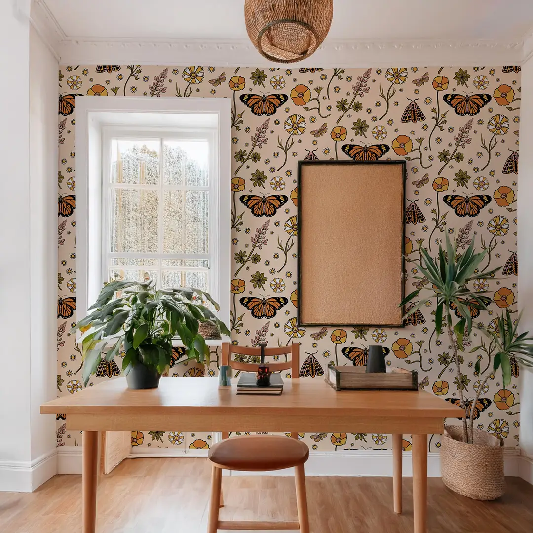 Poppy Please Wallpaper, peach and black - Tampa Home & Garden Store