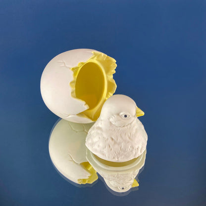 Porcelain Chick in Eggshell Jar by Dept. 56. Sugar or Storage Jar in Shape of Cute Yellow Baby Bird Hatching. Modern Farmhouse. Baby Shower. - Tampa Home & Garden Store