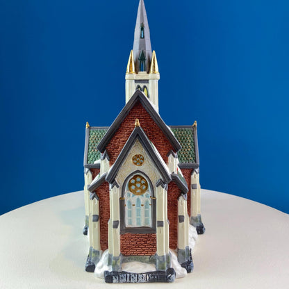 Porcelain Christmas Village Cathedral. Large Illuminated House of Worship by Grandeur Noel Collector's Edition. Home Retail Holiday Decor. - Tampa Home & Garden Store