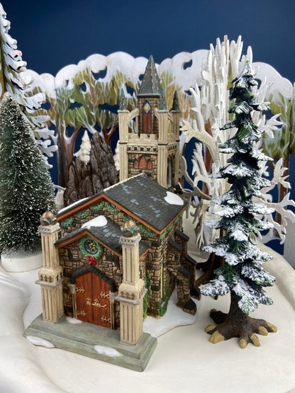 Porcelain Christmas Village Cathedral. Large Illuminated House of Worship by Grandeur Noel Collector's Edition. Home Retail Holiday Decor. - Tampa Home & Garden Store