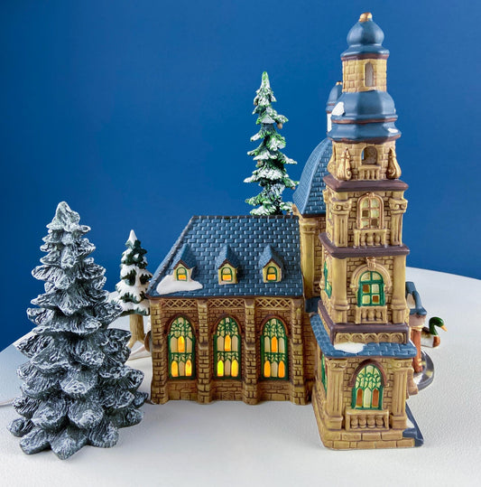 Porcelain Christmas Village St. Mary's Cathedral. Illuminated House of Worship. Home Retail Holiday Decor. Christmas Celebration. Kids Room. - Tampa Home & Garden Store