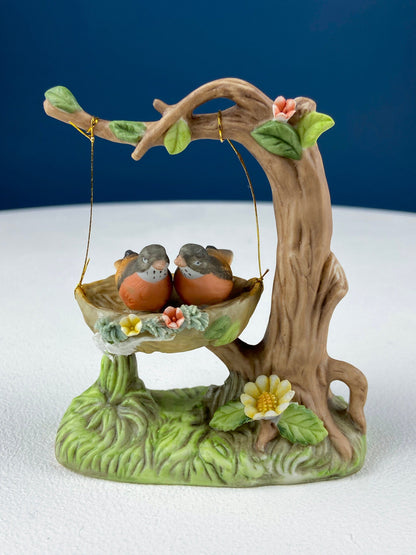 Porcelain Figurine by Marks & Rosenfeld of Little Girl Planting Flowers. Paired with Porcelain Birds in Nest. Gift for Mom, Grandma, Partner - Tampa Home & Garden Store