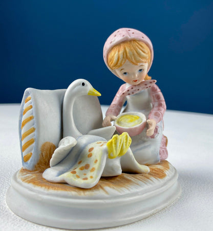 Porcelain Figurine by Marks & Rosenfeld of Little Girl Planting Flowers. Paired with Porcelain Birds in Nest. Gift for Mom, Grandma, Partner - Tampa Home & Garden Store