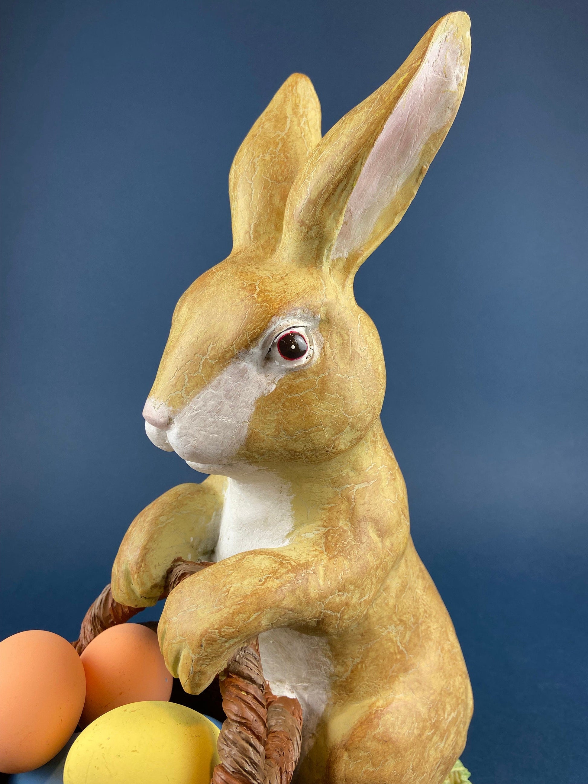 Porcelain Mom Bunny Figurine. Hand-Painted Girl Rabbit Wearing Apron and Carrying Basket. Vintage Easter Display. Kids Room. - Tampa Home & Garden Store