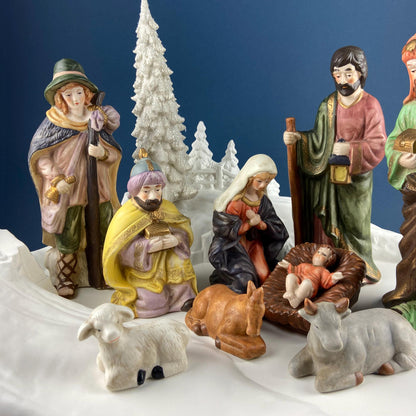 Porcelain Nativity Set. Christmas Fantasy Ltd Nativity Set. 9" Figurines. Seasonal Christmas Display. Beautifully Detailed. - Tampa Home & Garden Store