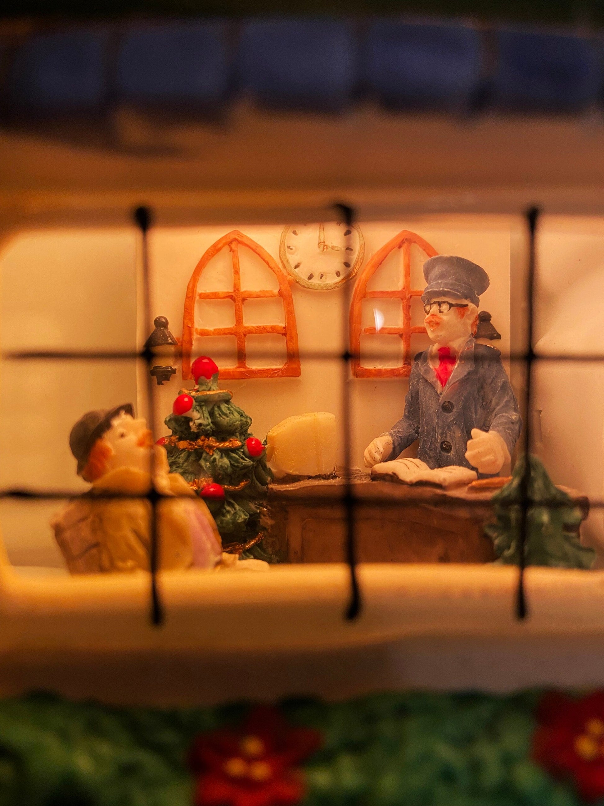 Porcelain Train Station with Clock Tower. Illuminated Christmas Village House. Not Marked by Manufacturer. Holiday Decor. - Tampa Home & Garden Store